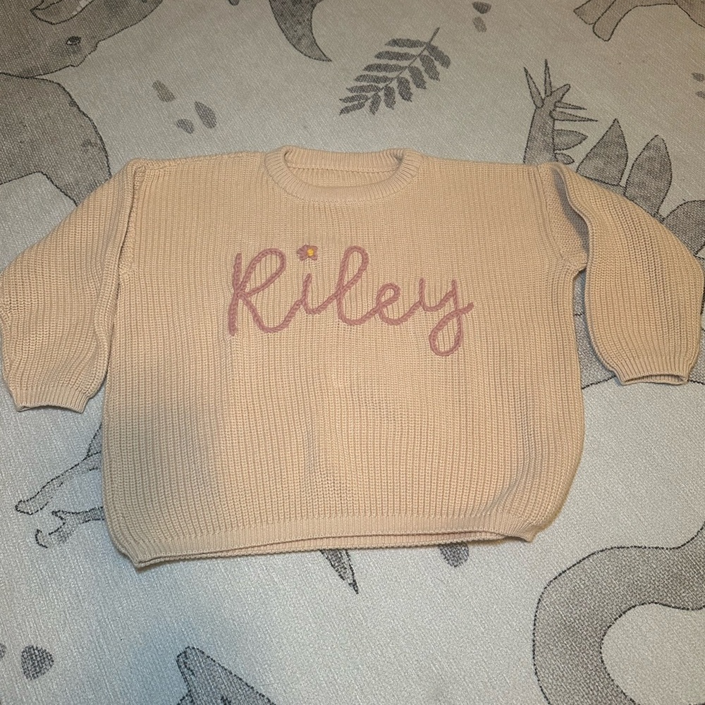“Riley” personalized Embroidered Cream Sweater with Flower